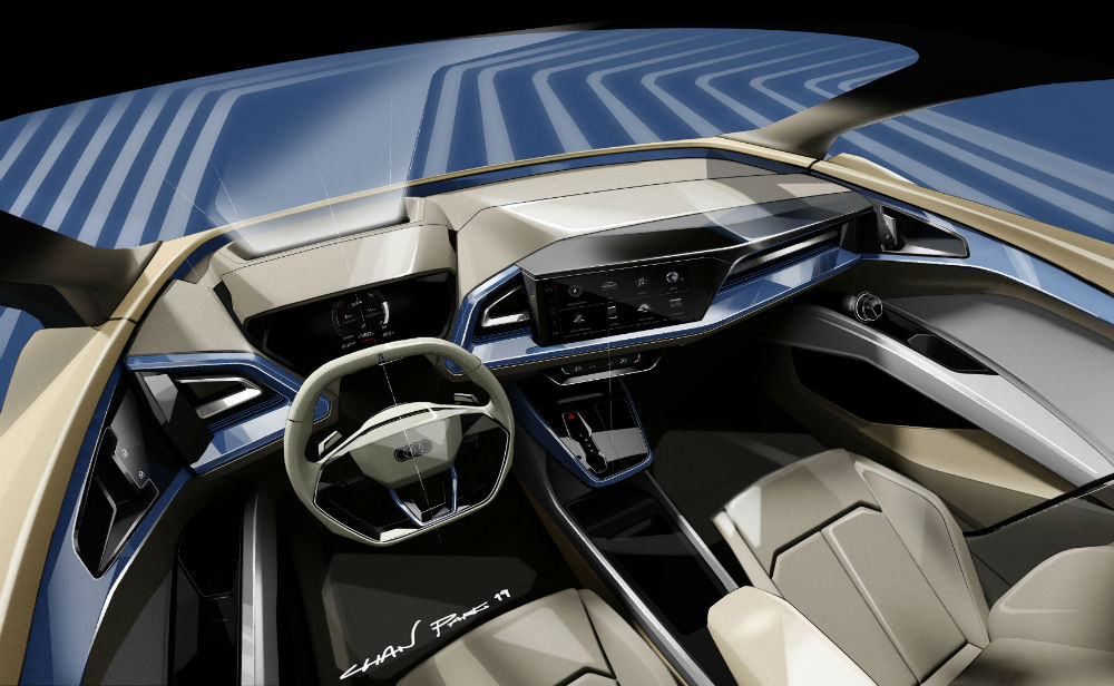 Audi Q4 e tron تظهر برسوم تخطيطية خلال معرض جنيف للسيارات